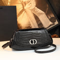 Genuine Leather Croc Embossed Shoulder Handbag