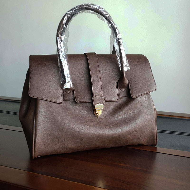 Soft Leather Work Tote Handbag with Clasp