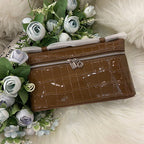 Genuine Leather Crocodile Embossed Cosmetic Handbag