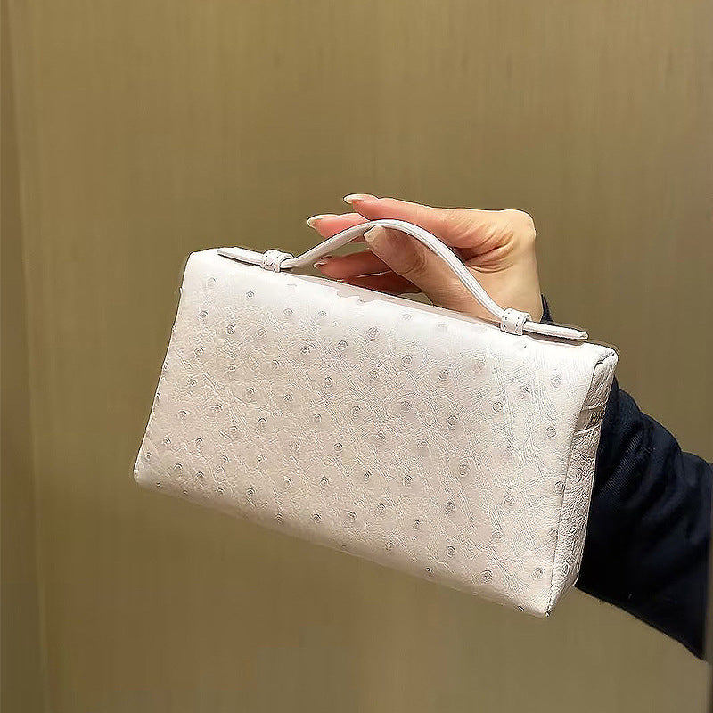 Genuine Leather Ostrich Pattern Box Handbag