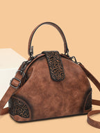 Retro Embossed Faux Leather Top-Handle Crossbody Bag