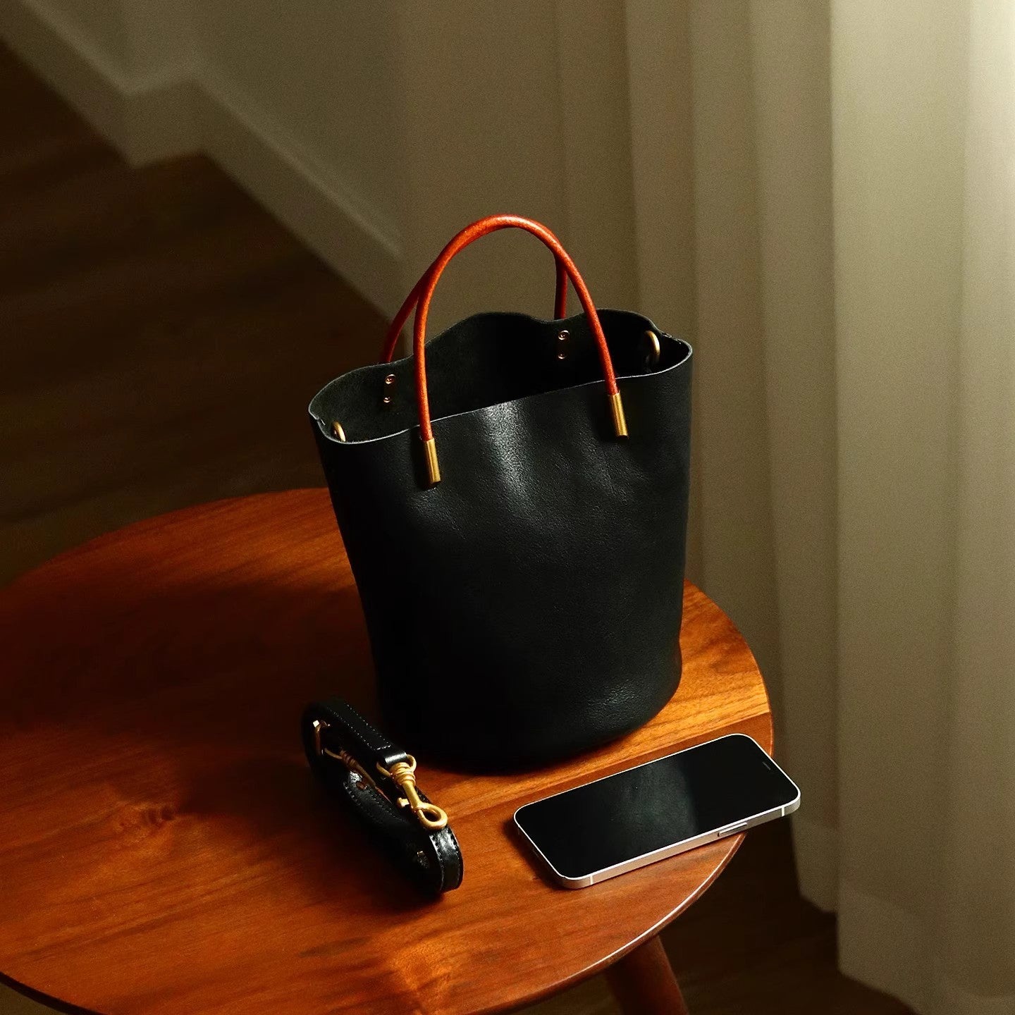 Stylish Green Faux Leather Bucket Shoulder Bag