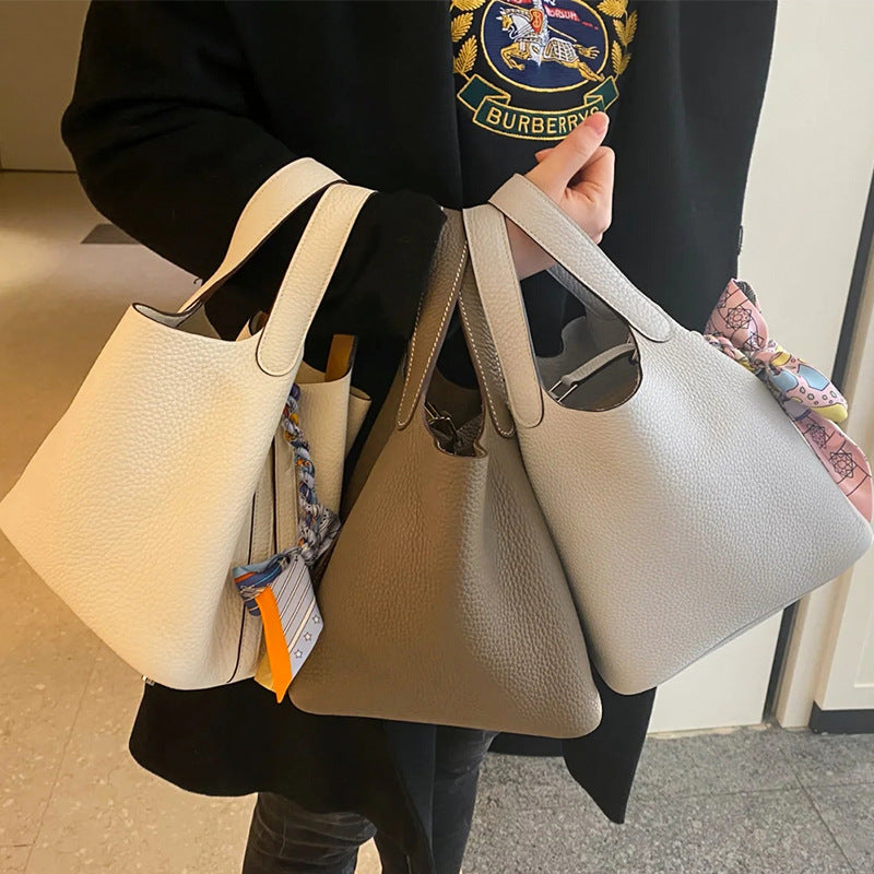 Women's Pebbled Leather Bucket Handbag