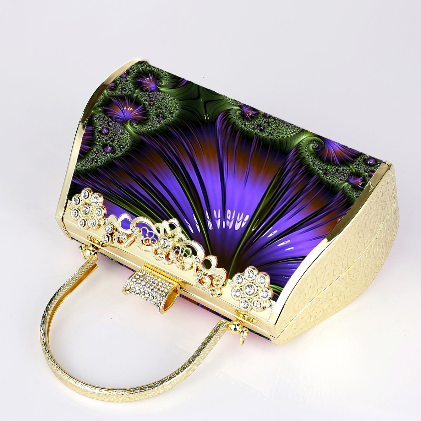 Elegant Floral Glitter Evening Clutch Handbag