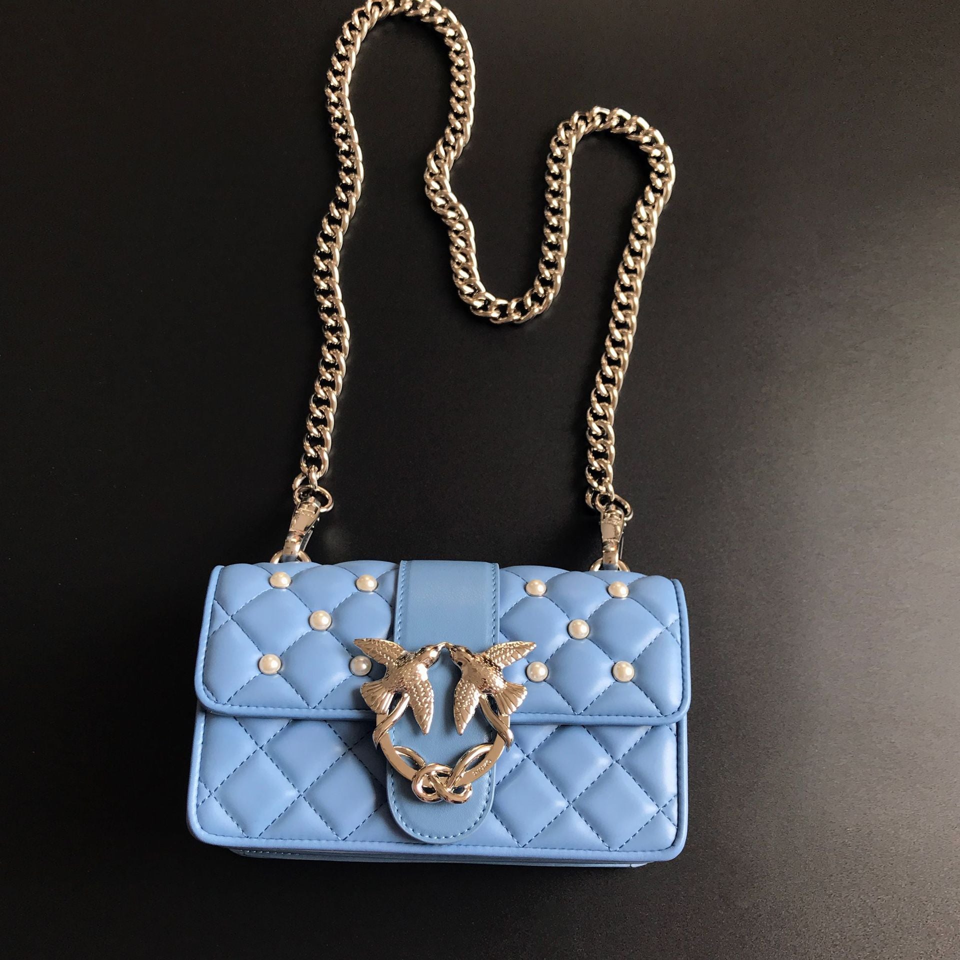 Genuine Leather Quilted Love Birds Crossbody Bag