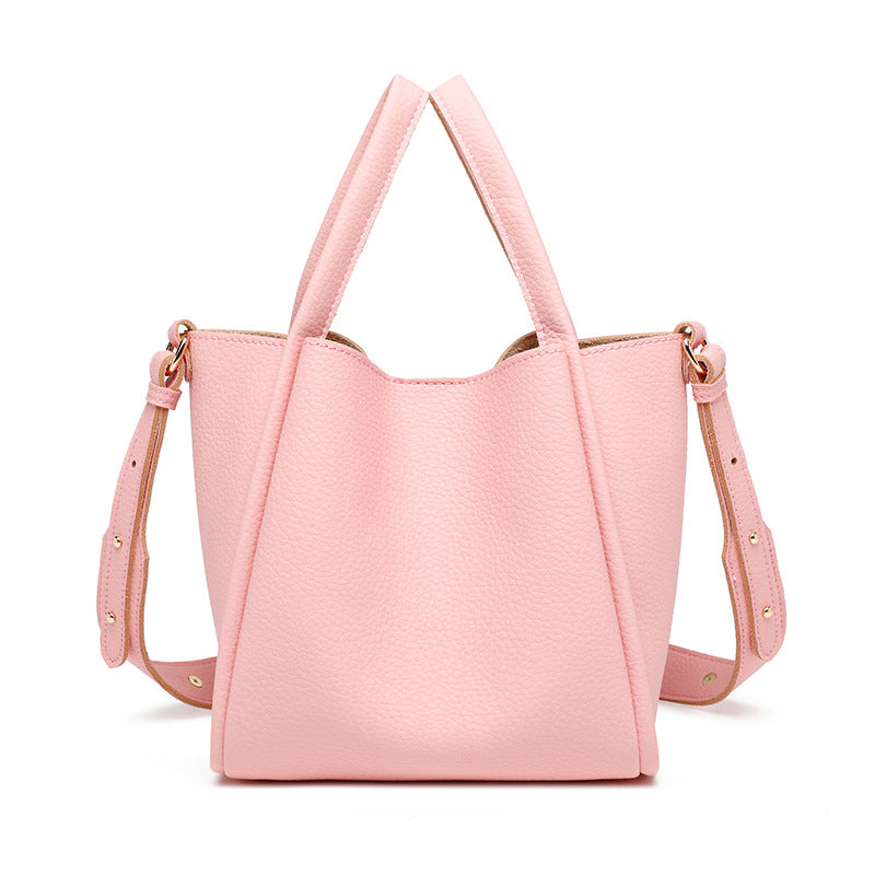 Soft Leather Bucket Crossbody Handbag