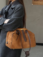 Suede Leather Bowling Tote Shoulder Bag