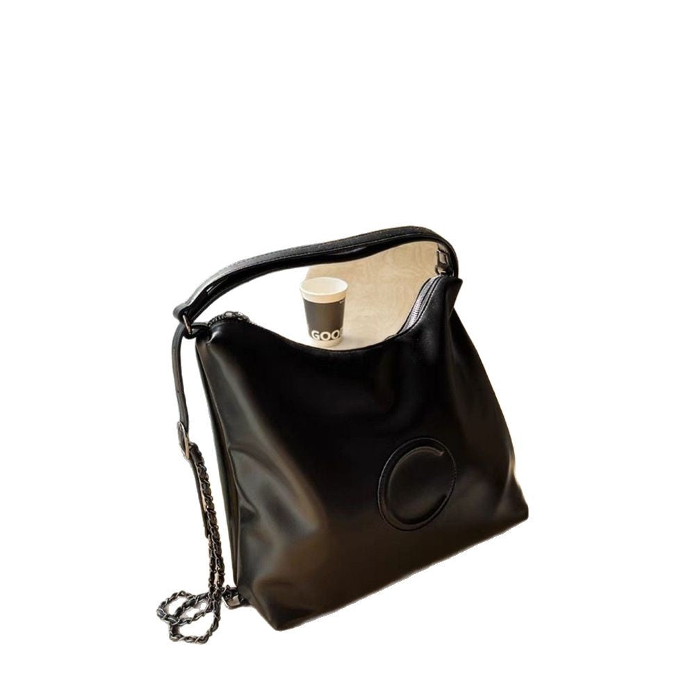 Soft Leatherette Chain Shoulder Tote Bag