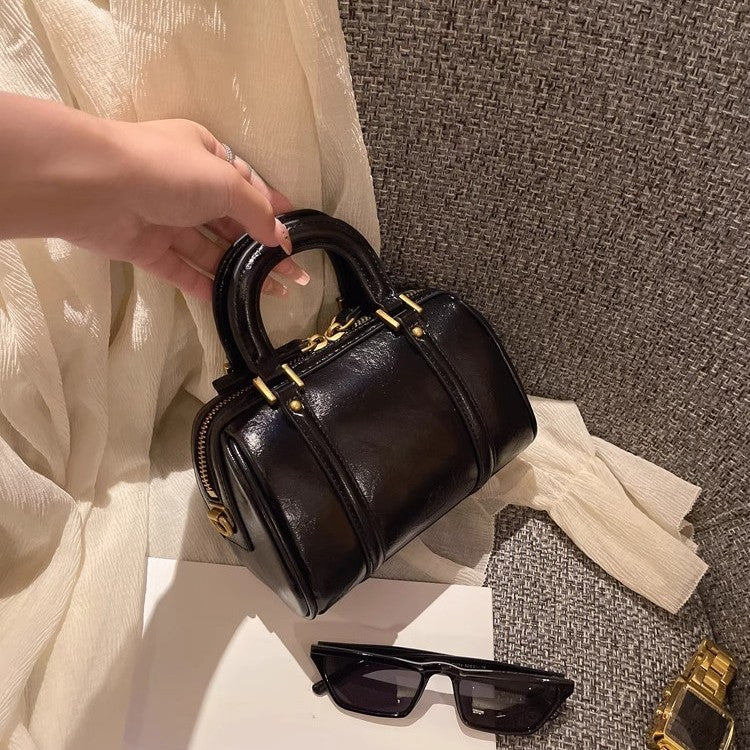 Glossy Soft Leather Mini Barrel Handbag