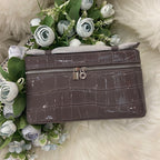 Genuine Leather Crocodile Embossed Cosmetic Handbag