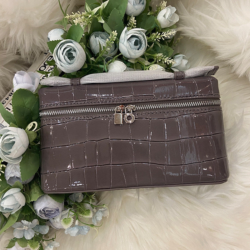 Genuine Leather Crocodile Embossed Cosmetic Handbag