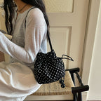 Stylish Polka Dot Drawstring Handbag