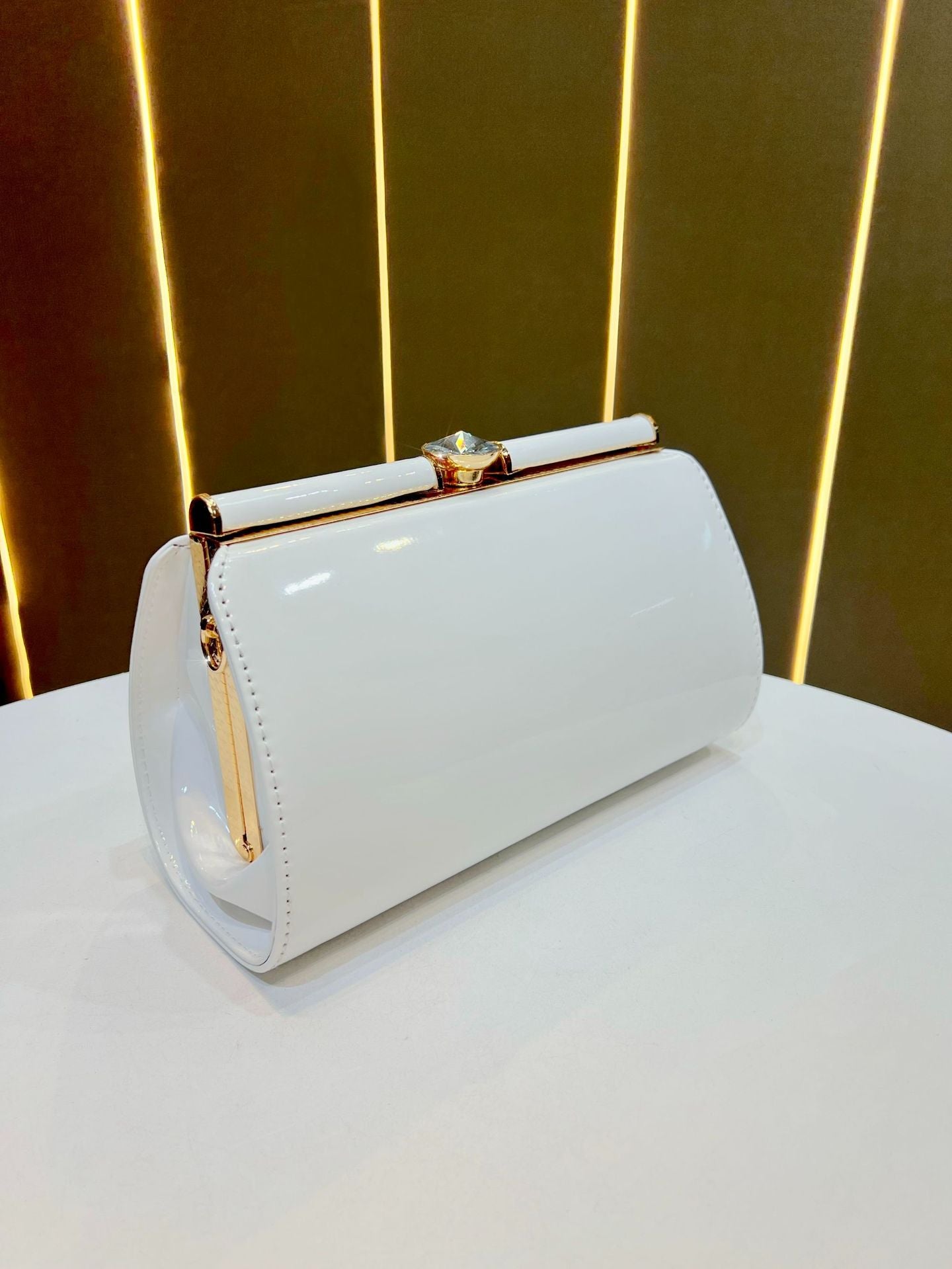 Elegant White Glossy Clutch Shoulder Bag