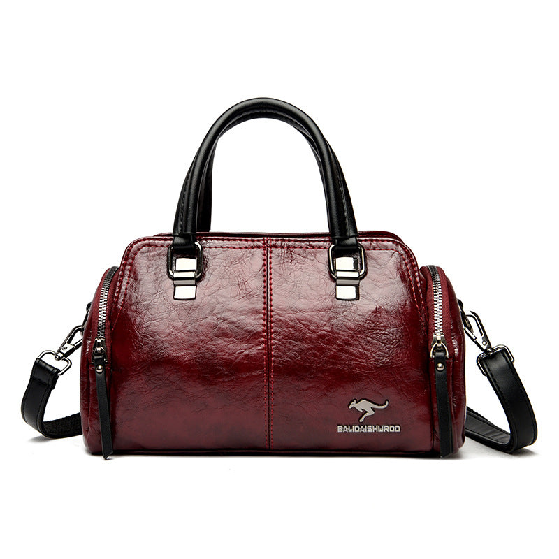 Vintage Colorblock Soft Leather Boston Handbag