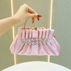 Elegant Gold Pleated Rhinestone Handbag