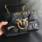 Genuine Leather Quilted Love Birds Crossbody Bag