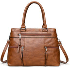 Soft Synthetic Leather Multi-Pocket Tote Bag