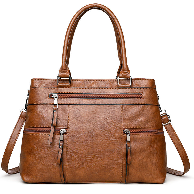 Soft Synthetic Leather Multi-Pocket Tote Bag