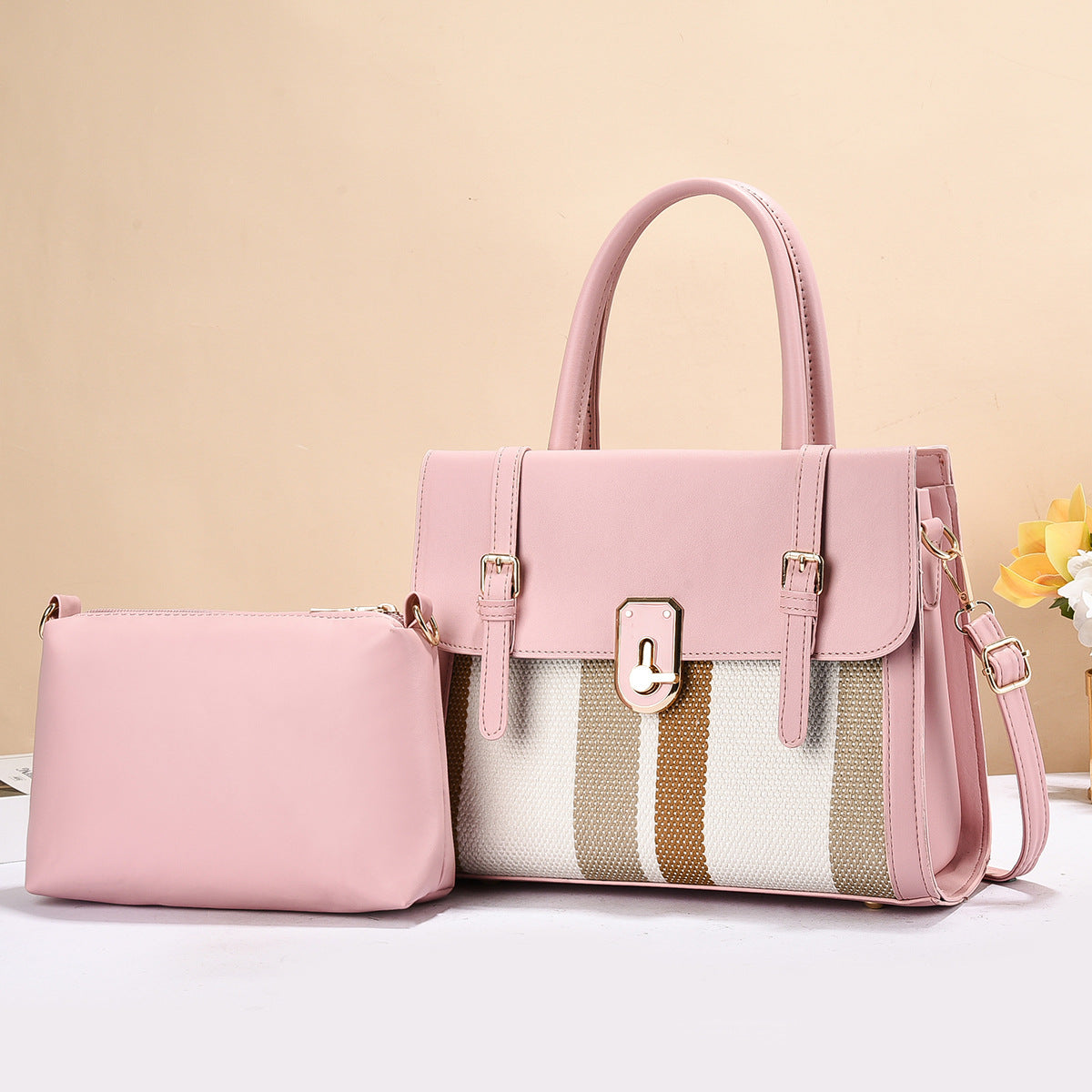 Stylish Leather Tote Bag & Pouch Set