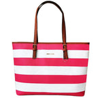 Nautical Striped Faux Leather Tote Bag