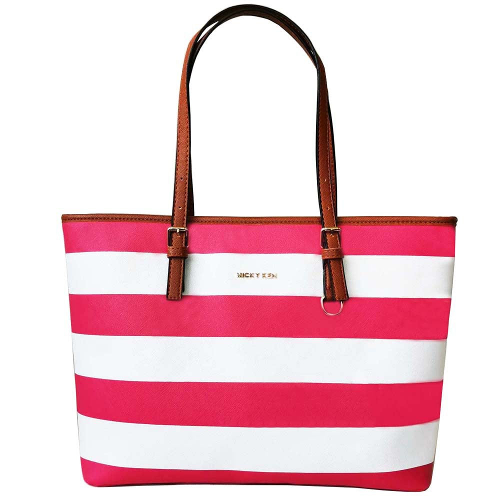 Nautical Striped Faux Leather Tote Bag