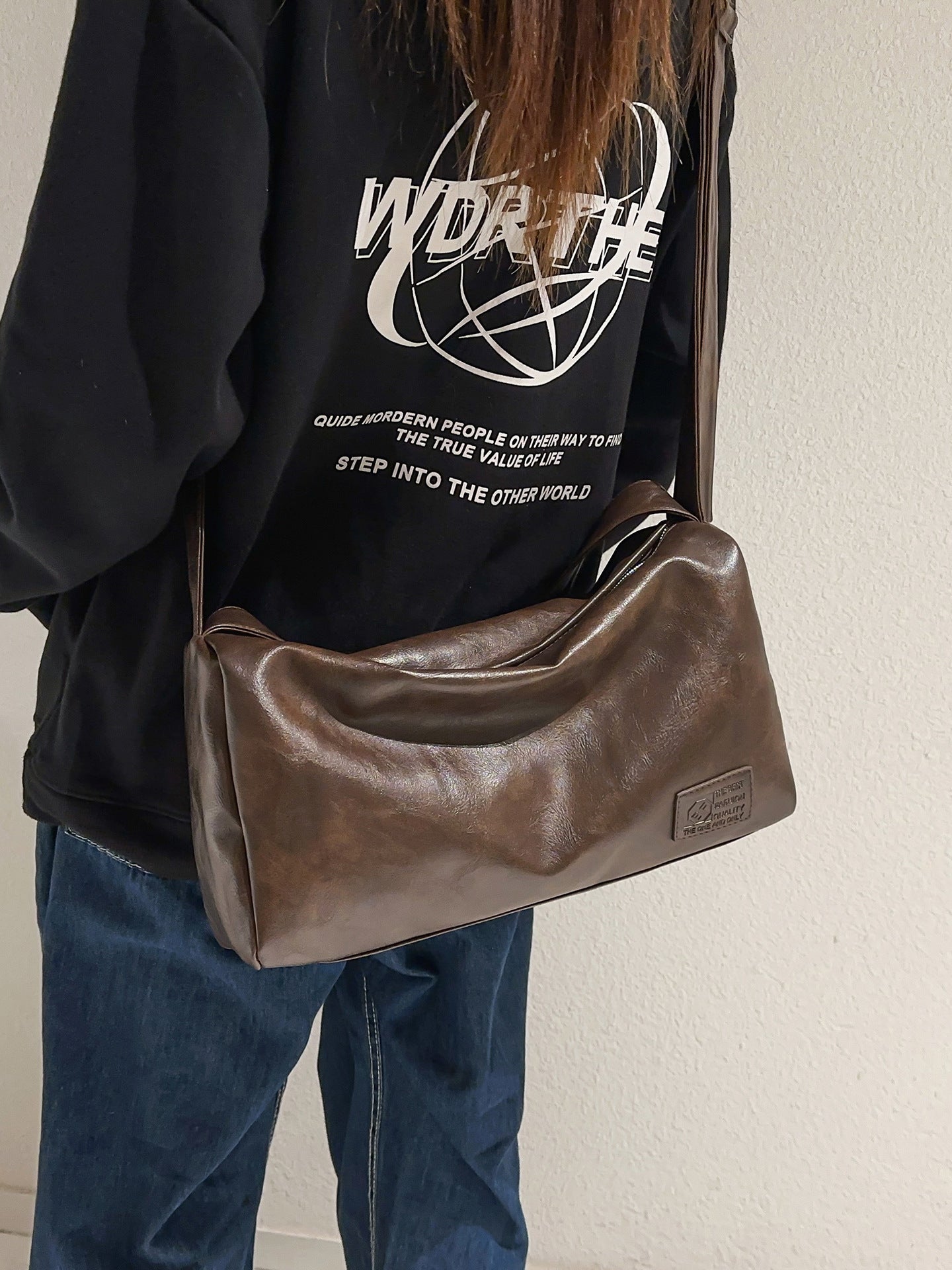 Unisex Vintage Faux Leather Shoulder Bag