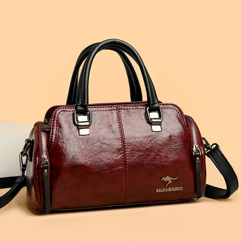 Vintage Colorblock Soft Leather Boston Handbag