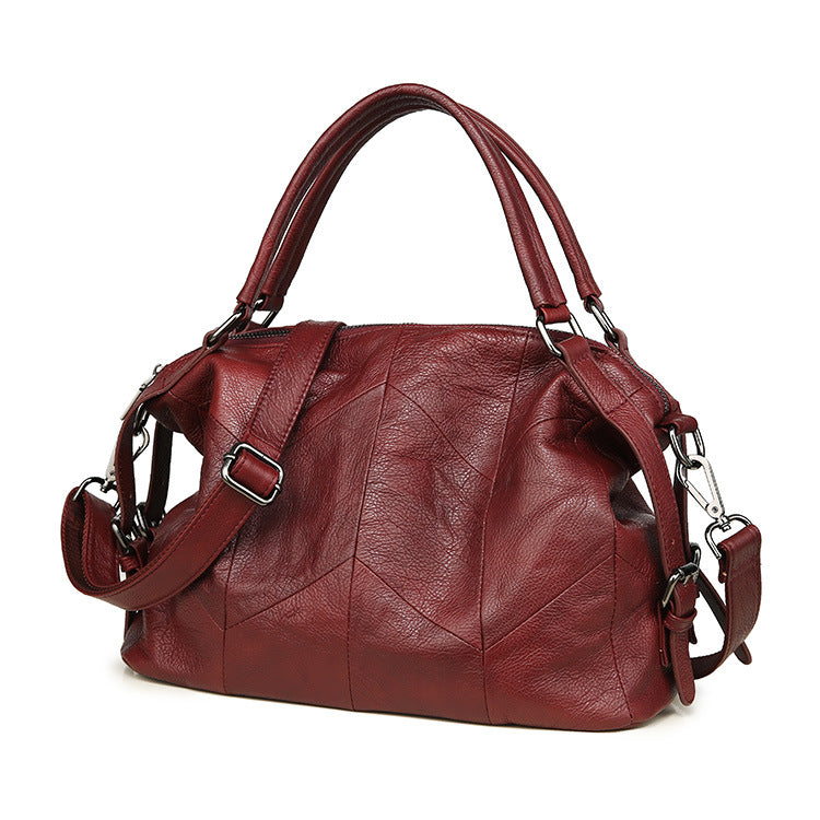 Black Leather Patchwork Shoulder Crossbody Handbag
