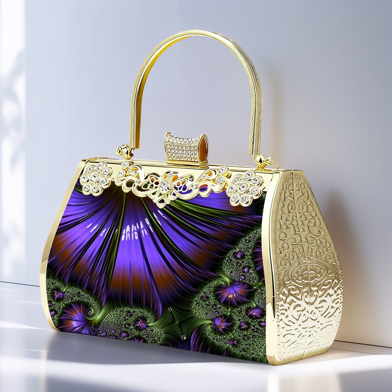 Elegant Floral Glitter Evening Clutch Handbag