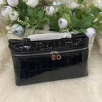 Genuine Leather Crocodile Embossed Cosmetic Handbag