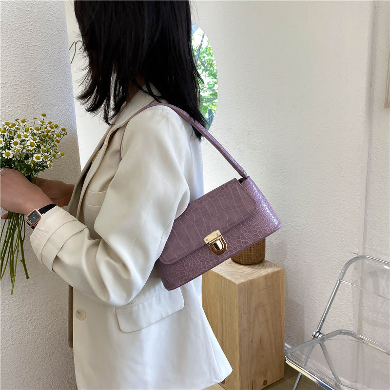 Lilac Croc Effect Shoulder Bag