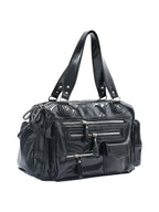 Glossy Black Multi-Pocket Tote Handbag