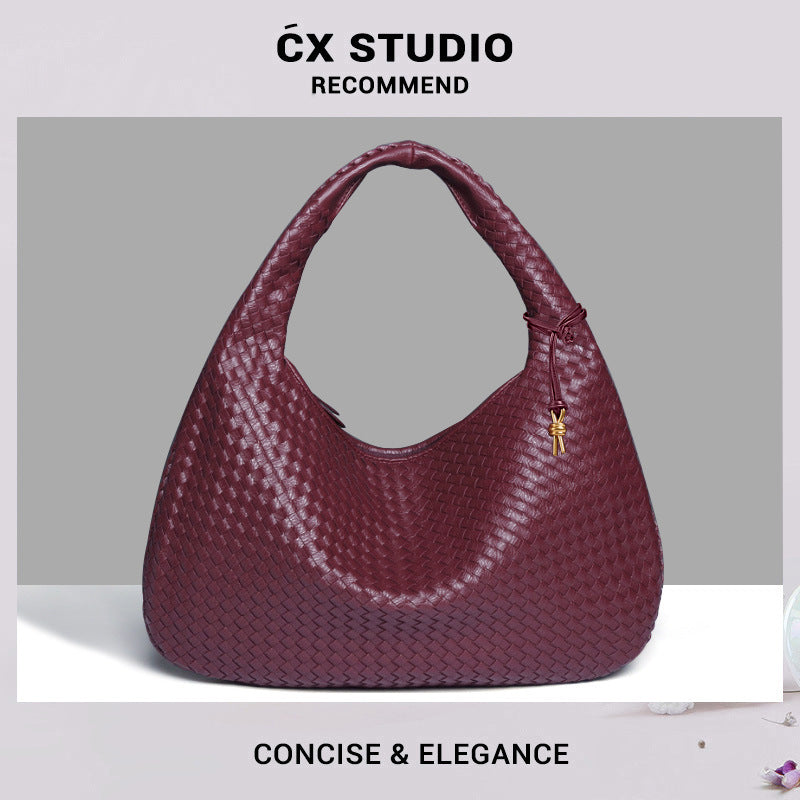 Elegant Woven Crescent Hobo Shoulder Bag