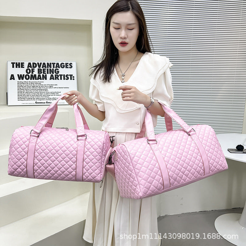 Quilted Leather Travel Duffel Bag Shoe Compartment