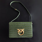Genuine Leather Quilted Love Birds Crossbody Bag
