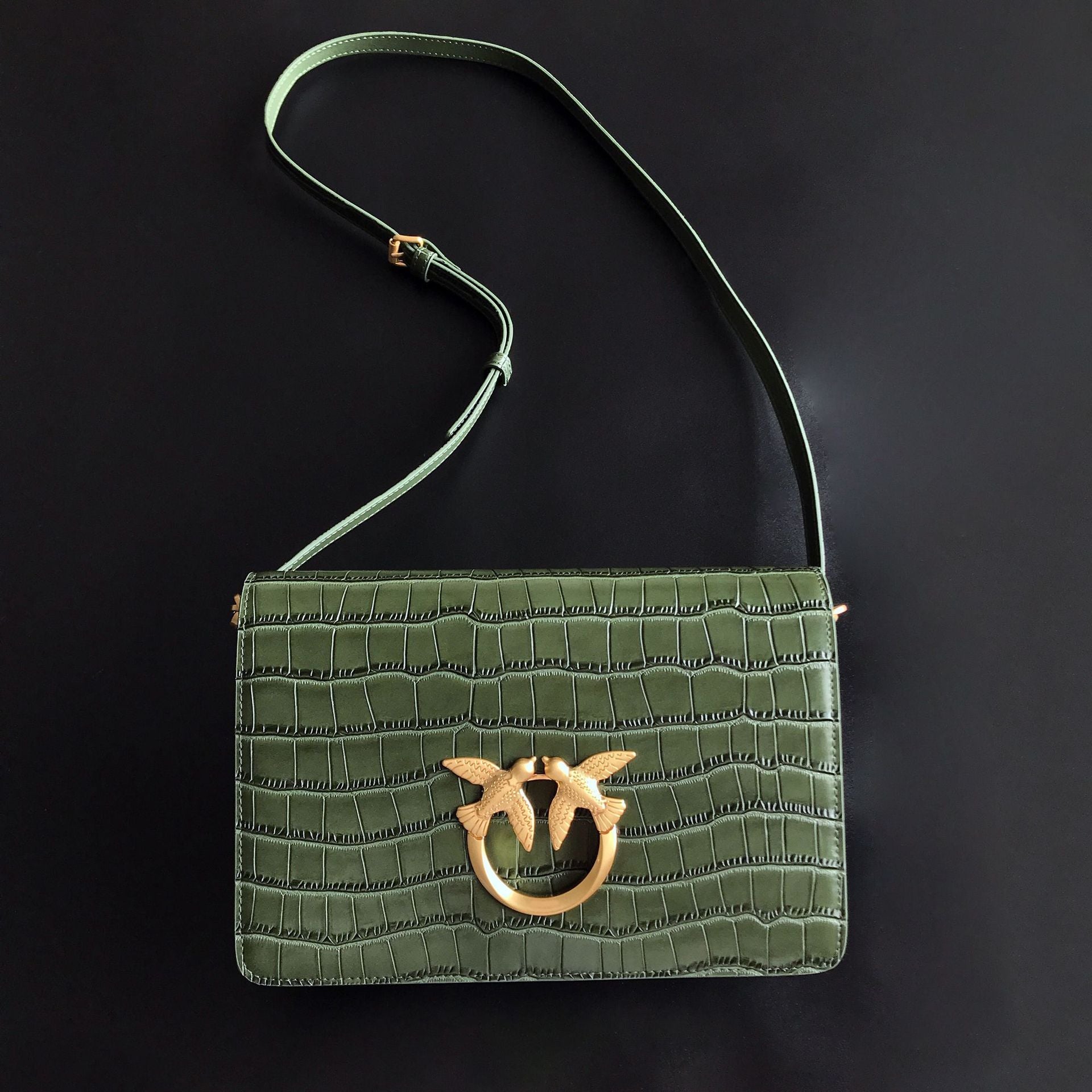 Genuine Leather Quilted Love Birds Crossbody Bag