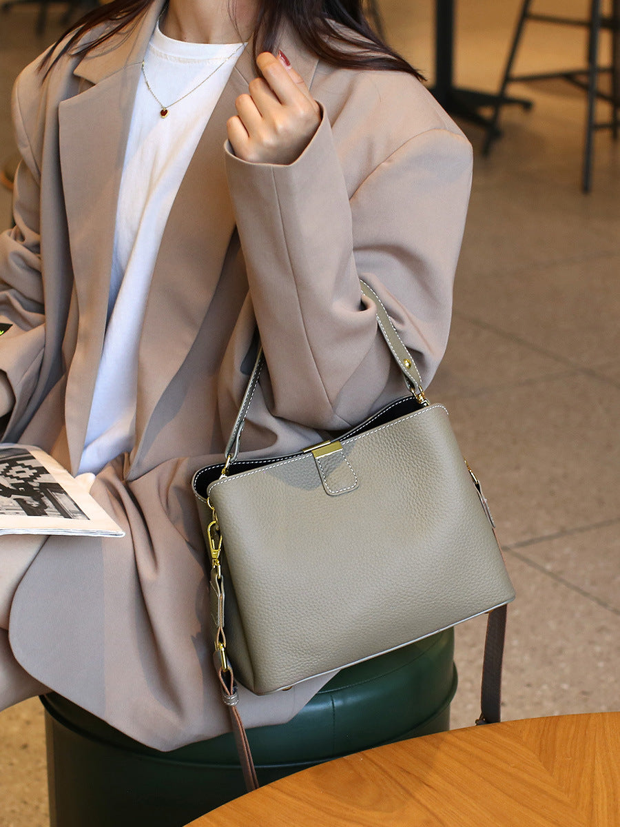 Women's Leather Crossbody Bucket Handbag