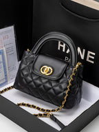 Genuine Leather Quilted Top Handle Crossbody Bag