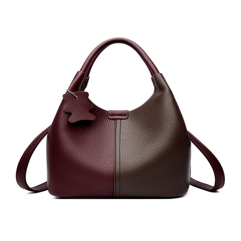 Soft Leather Two-Tone Bucket Handbag