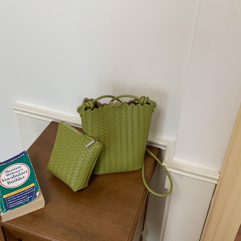 Lightweight Woven Bucket Crossbody Bag