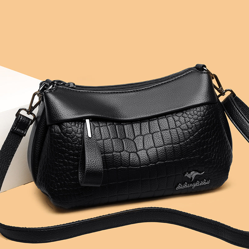 Soft Faux Leather Crocodile Embossed Shoulder Bag
