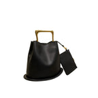 Elegant Metal Handle Bucket Shoulder Bag