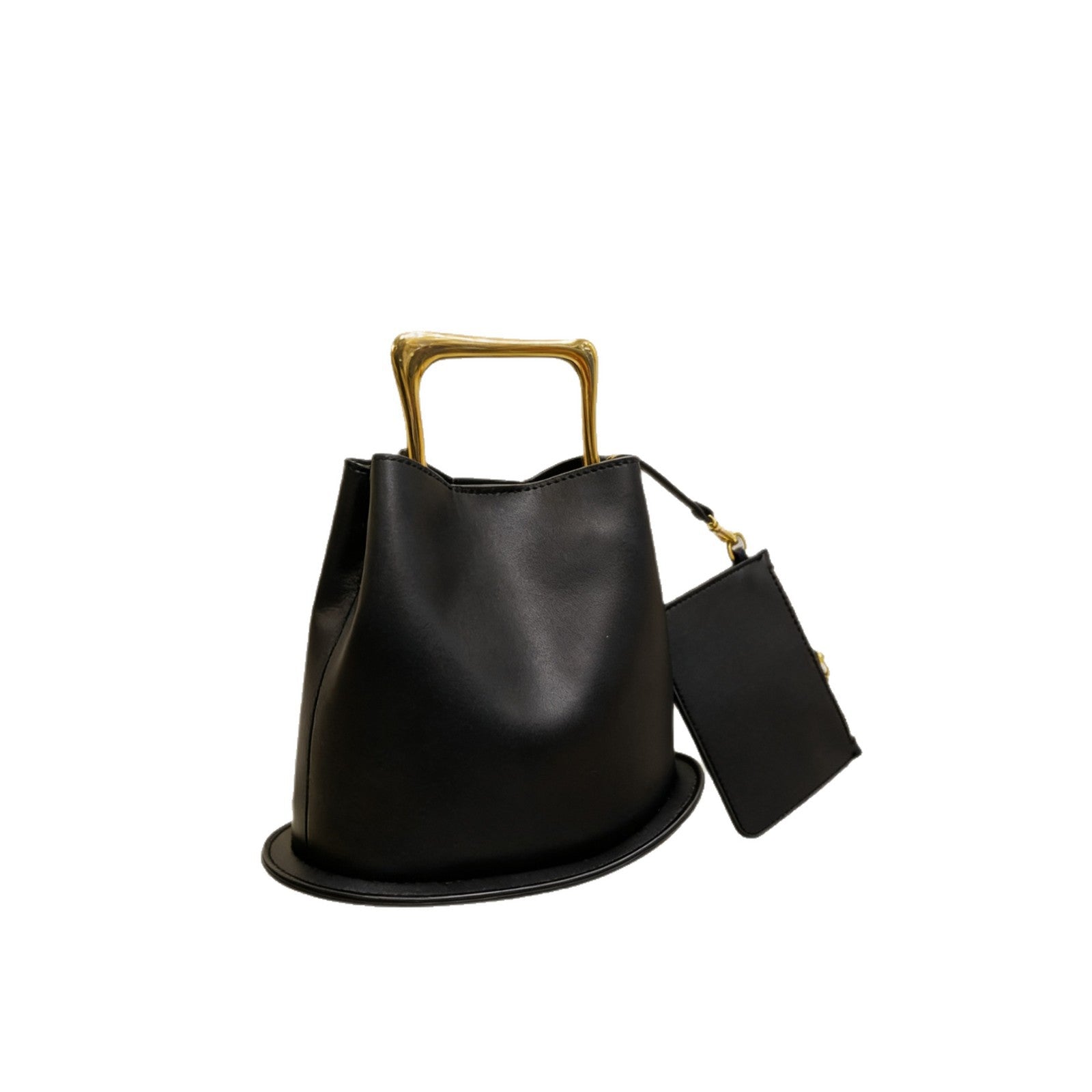 Elegant Metal Handle Bucket Shoulder Bag