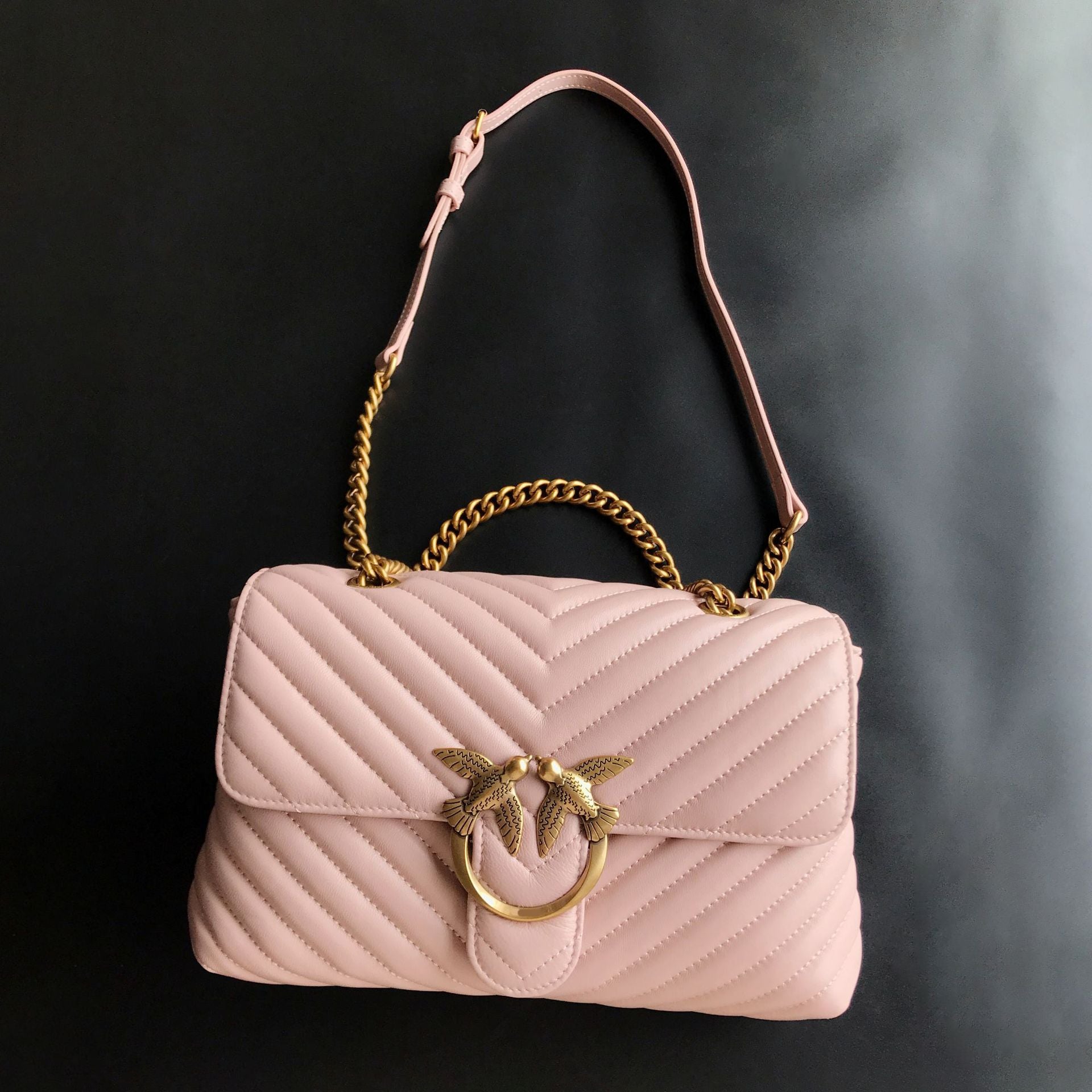 Genuine Leather Quilted Love Birds Crossbody Bag