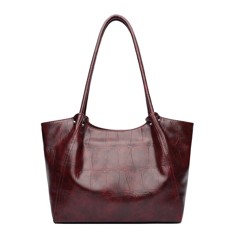 Elegant Commuter Tote Bag Stone Pattern Leather