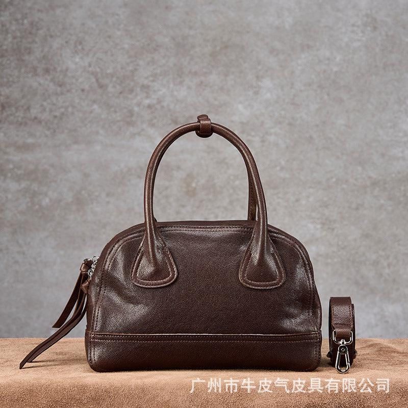 Vegetable Tanned Leather Bowling Shoulder Handbag