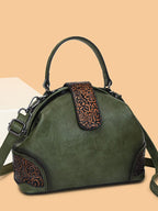 Retro Embossed Faux Leather Top-Handle Crossbody Bag