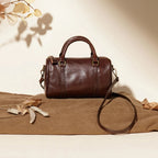 Vintage Leather Barrel Handbag Crossbody Shoulder Bag