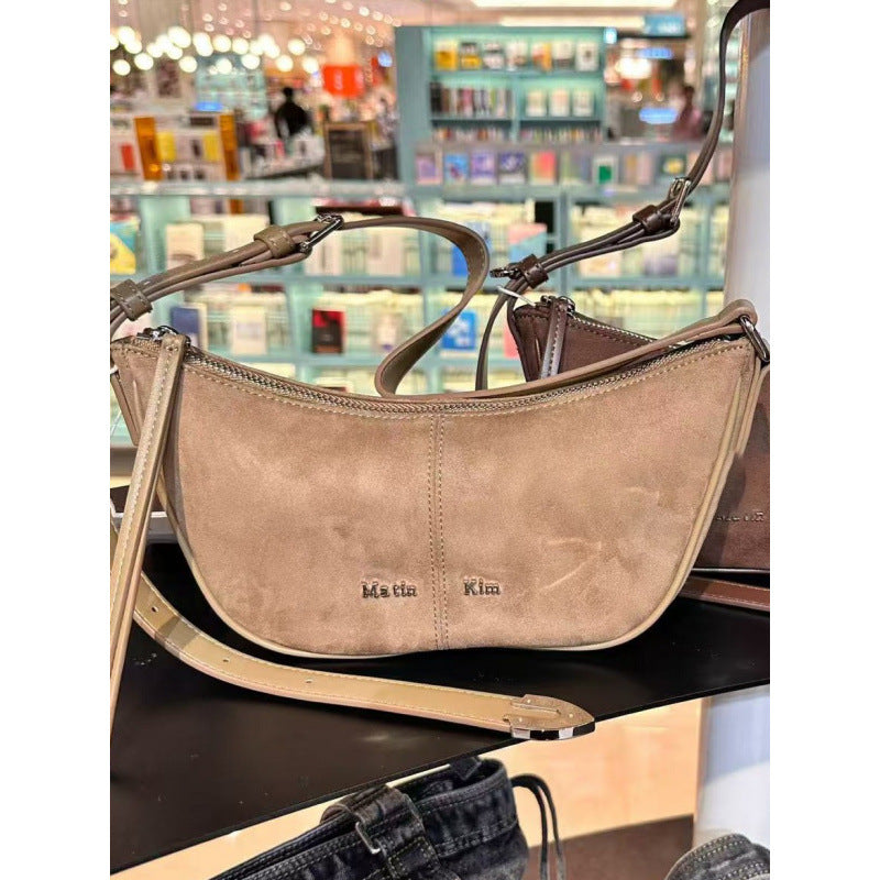 Matin Kim Suede Crescent Shoulder Crossbody Handbag
