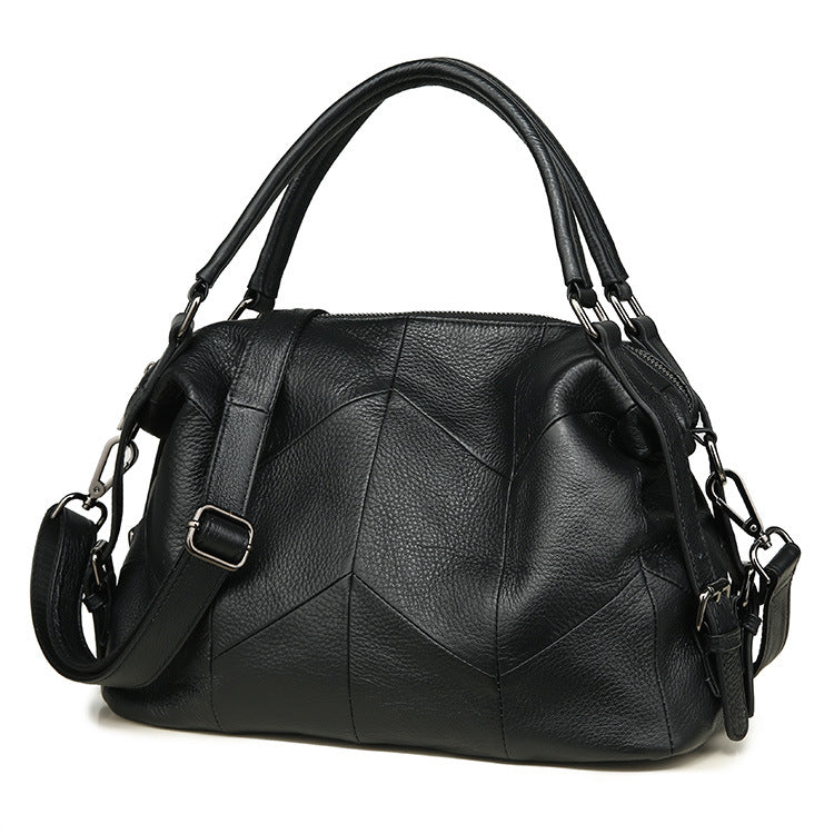 Black Leather Patchwork Shoulder Crossbody Handbag